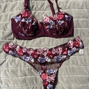 Victoria's Secret Burgundy and Pink Floral Lingerie